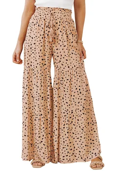 Женские брюки и капри, летние широкие брюки, индивидуальные брюки с леопардовым принтом и рюшами