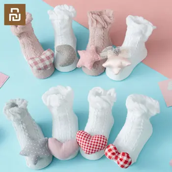 3 пары Youpin Летние тонкие носки для маленьких девочек Носки с мультяшным бантом для новорожденных Сетчатые дышащие носки из мягкого хлопка напольные носки для девочек