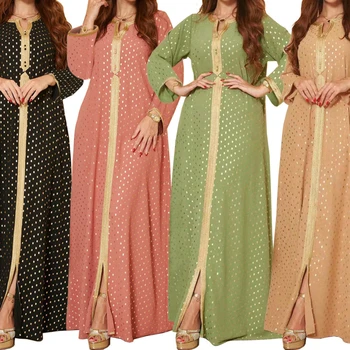 Элегантное вечернее платье 2023 года для женщин, Модное Золотое Тиснение, Турецкая арабская Джалабия, Исламский Рамадан, Мусульманские этнические одежды Femme