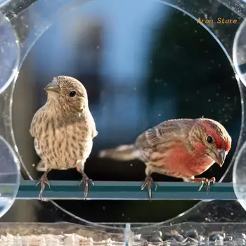 Прозрачная акриловая кормушка для птиц с прочными окошечками-присосками, Съемный лоток для семян, большая уличная кормушка для диких птиц