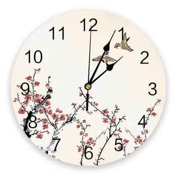 Японский Цветочный Силуэт Уединенные Настенные часы для спальни Большая Современная кухня Столовая Круглые Настенные часы Для гостиной Часы для домашнего декора