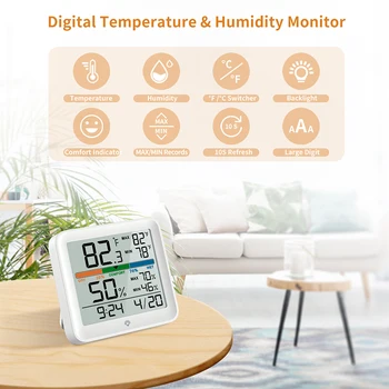 MIIIW Датчик температуры и влажности, часы с подсветкой, спальня, детская, Цифровой температурный монитор, Высокоточный датчик домашней жизни
