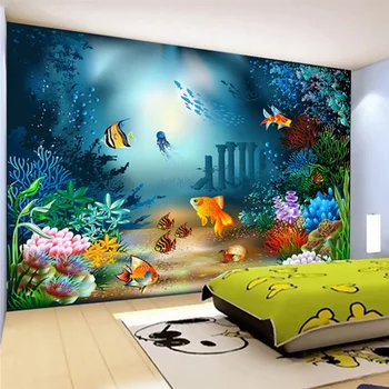 Пользовательские настенные обои 3D Мультфильм Подводный мир Фото Настенная живопись Детская спальня Мультяшный декор Обои для стен 3 D