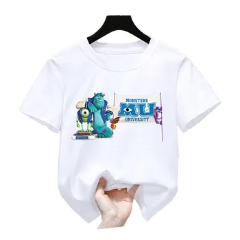 Летняя детская футболка Disney Monsters University с надписью Kawaii, футболка с мультфильмами, повседневные топы с короткими рукавами для девочек и мальчиков