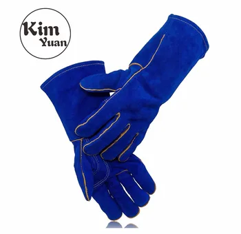 Кожаные сварочные перчатки KIM YUAN 2 пары - Термостойкие / Огнестойкие, идеально подходят для садоводства / сварки Tig / Пчеловодства / барбекю-14 дюймов и 16 дюймов