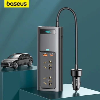 Автомобильный инвертор Baseus от 12 В постоянного тока до 220 В переменного 150 Вт Автоматический преобразователь Type-C USB Зарядное устройство для быстрой зарядки Адаптер питания автомобильного инвертора с разъемом ЕС