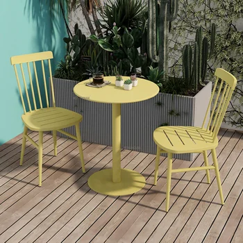 Современный минималистичный набор железных столов и стульев для улицы, небольшой балкон для квартиры, стул для отдыха со спинкой, барный столик, садовая мебель