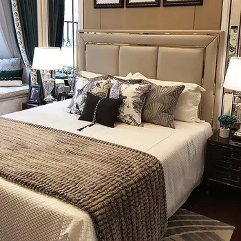 Итальянская легкая роскошная кожаная кровать двуспальная в главной спальне высококачественная современная скандинавская легкая роскошная современная простая кровать