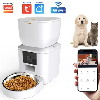 Умная кормушка для домашних животных Tuya с камерой 4л Wi-Fi, диспенсер для корма для кошек и собак, видео Автоматическая кормушка с приложением 