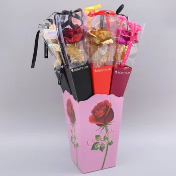 Искусственная роза из фольги 24K Пластиковая Длинная ножка с покрытием из розового золота Искусственный цветок розы Уникальный подарок на День Святого Валентина День рождения