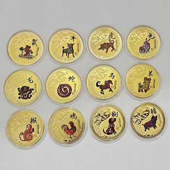 Новогодняя Золотая монета 2022 года Двенадцать Знаков Зодиака Тигр Коллекция Памятных монет Подарочные Декоративные Монеты Коллекция Декоративных товаров