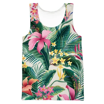 Модные топы HX, жилет с принтом листьев тропических растений в Гавайской Полинезии, Повседневные Пляжные топы, Уличная одежда, Мужская майка