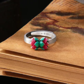 Женское фарфоровое кольцо SR Lotus Ring-Шикарное Простое открытое кольцо с перегородчатой отделкой в стиле ретро Lotus