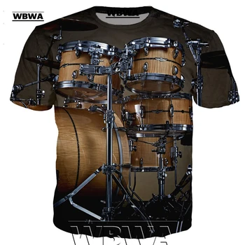 Летняя мужская футболка с 3D-барабаном, рубашка для музыкальных инструментов, Уличная электрическая музыка, Мужчины и женщины, Альтернативный топ для хиппи