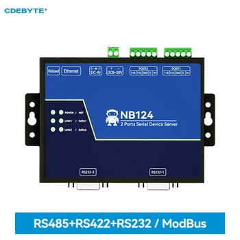 Изолированный 2-канальный Последовательный сервер RS232/422/485 RJ45 Шлюз Modbus CDEBYTE NB124E POE, Принимающий питание TCP/UDP/MQTT постоянного тока 8-28 В