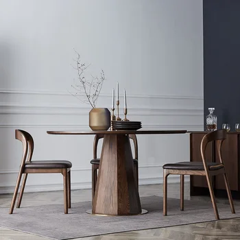 Бесплатная доставка Обеденный стол из массива дерева в скандинавском стиле, простая современная бревенчатая ресторанная домашняя комбинация большого круглого стола и стула