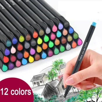 Набор из 12 цветов Художественный маркер 0,38 мм Вкладыши Маркеры Fineliner Ручки для металлического маркера Ручка для рисования Цветной эскиз Канцелярские принадлежности