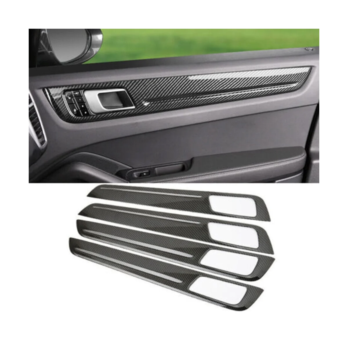 Декоративные планки на внутренней дверной панели автомобиля из углеродного волокна, наклейки на внутреннюю раму для Porsche 18-19 Cayenne