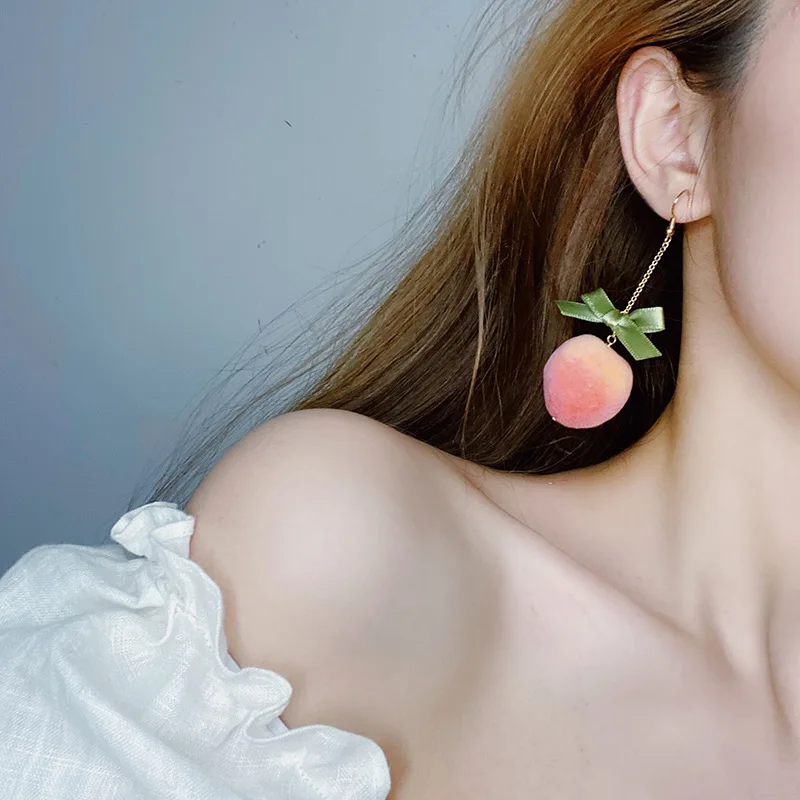 Корейские модные серьги с зелеными листьями и розовым персиком для женщин и девочек 2023, Модные повседневные серьги для вечеринок, Милые Женские украшения в подарок