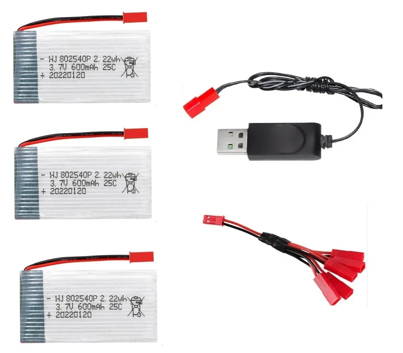 1S 3,7V 600mAh 25C Lipo Аккумулятор 802540P JST штекер/USB кабель для X400 X500 X800 HD1315 HJ818 HJ819 X25 R/C Квадрокоптер R/C Дрон