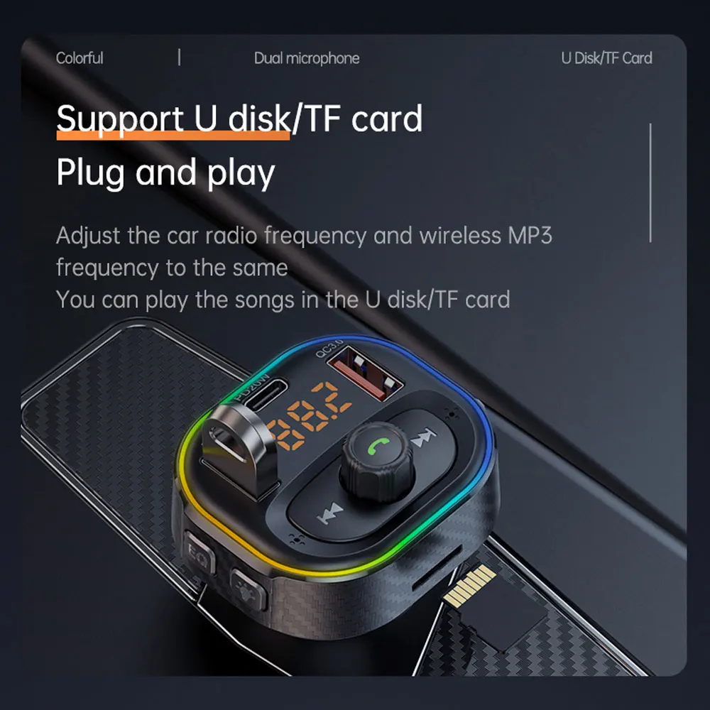 Светодиодный Автомобильный Bluetooth 5,0 FM-Передатчик Беспроводной Громкой Связи Аудио Mp3-Плеер Адаптер QC3.0 PD Быстрая Зарядка Fm-Модулятор TF Карта