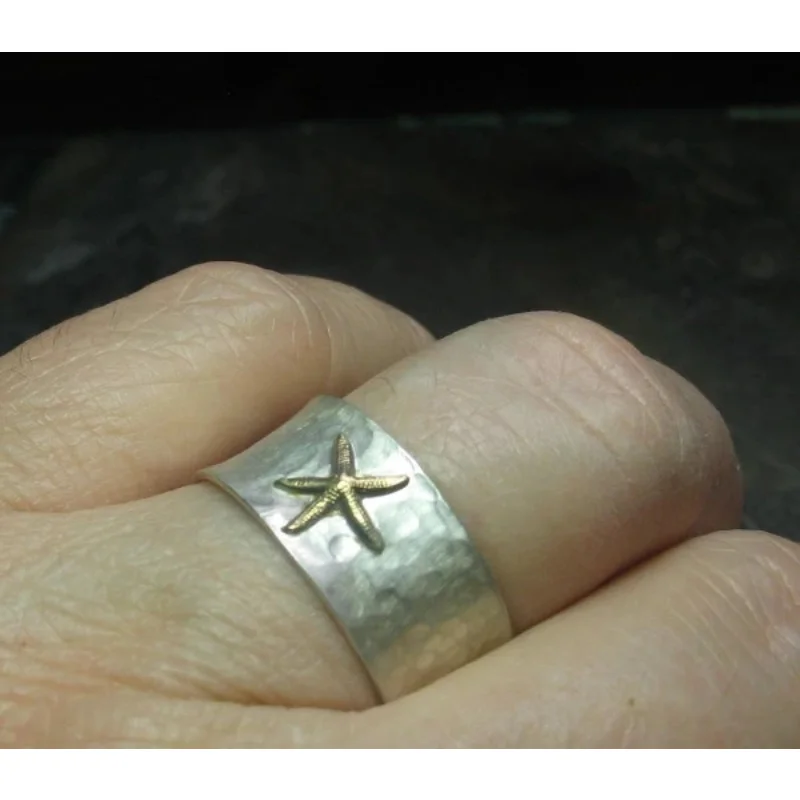 Инновационное серебряное широкое кольцо с покрытием в виде морской звезды, модные украшения