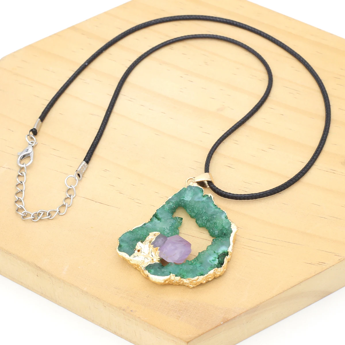Ожерелье из натурального камня с подвеской неправильной формы, Жеода, Агатовый камень, восковой шнур для подарка ювелирных изделий