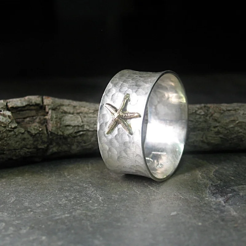 Инновационное серебряное широкое кольцо с покрытием в виде морской звезды, модные украшения