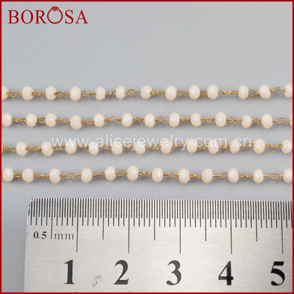 BOROSA золотого или серебряного цвета, цепочки из 3 мм бежевых стеклянных бусин, цепочка из бисера для модного ожерелья, изготовление ювелирных изделий JT176