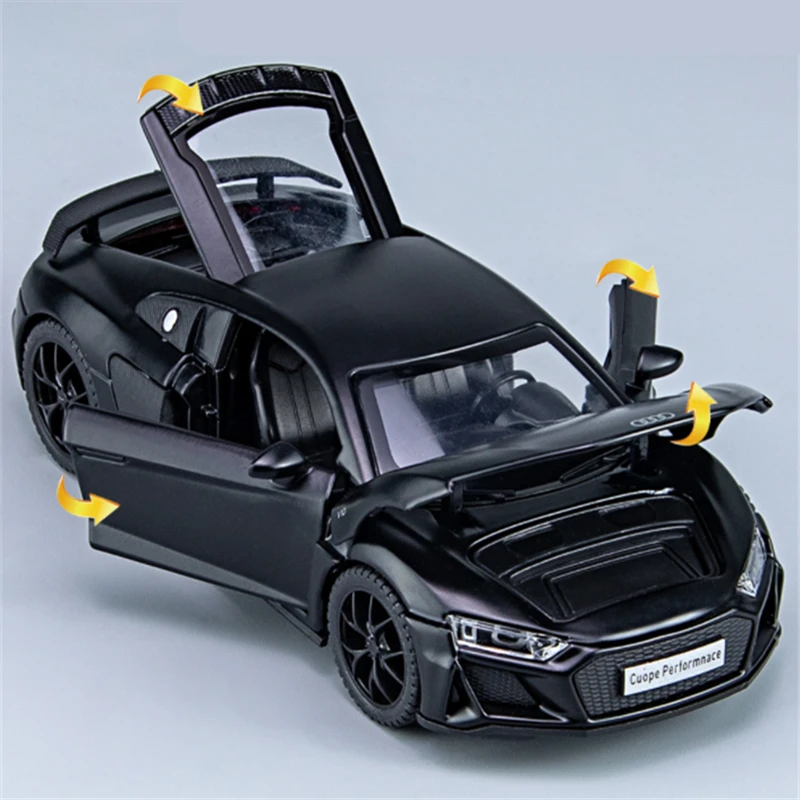 1:32 Audi R8 Cuope Performnace Сплав, Изготовленный на заказ, Металлические Транспортные Средства, Модель автомобиля, Имитация Звука И Света, Предметы Коллекционирования, Автомобили, Игрушки, Подарки для детей
