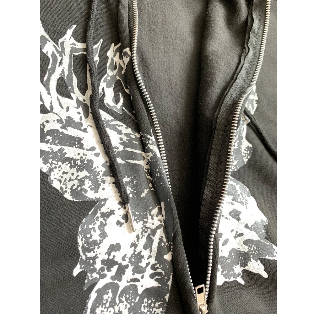 Толстовка на молнии с бабочкой, толстовка с капюшоном с длинным рукавом, Черные топы оверсайз в стиле Y2K, свободная готическая зимняя одежда, женская