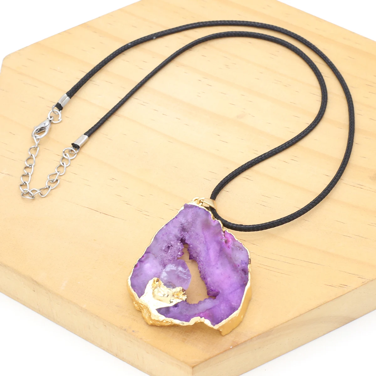 Ожерелье из натурального камня с подвеской неправильной формы, Жеода, Агатовый камень, восковой шнур для подарка ювелирных изделий