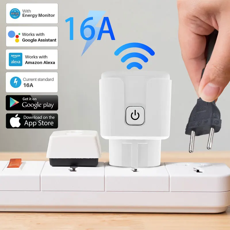 16a Умная Розетка Голосовое Управление Через Alexa Google Home Eu Plug Мониторинг Питания Smart Home Wifi Plug Tuya Умная Розетка Wifi Розетка